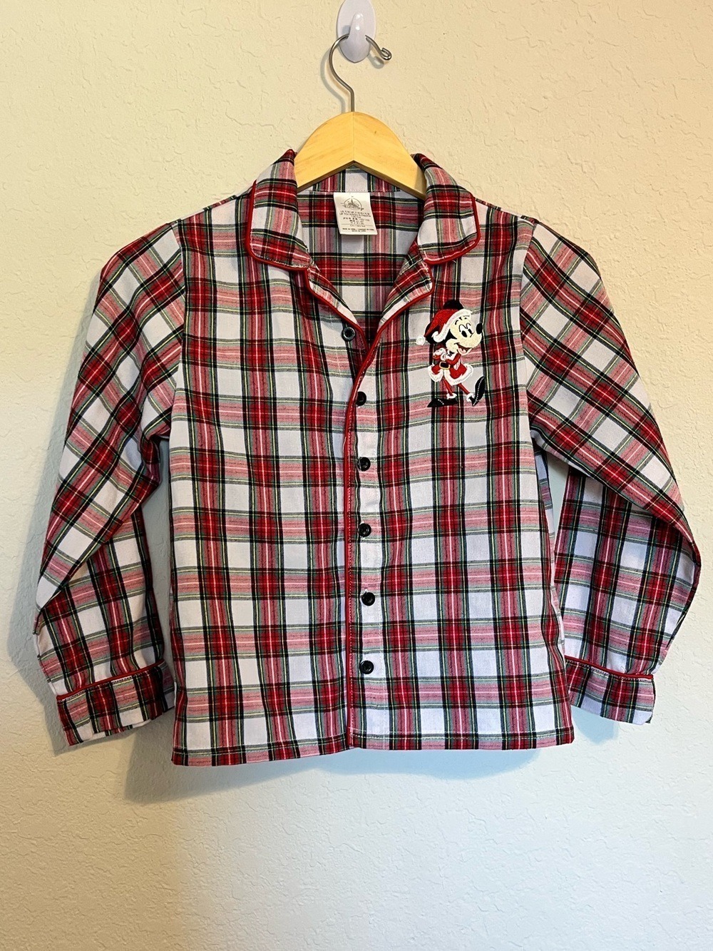 Disney Minnie Mouse Mrs. Clause Christmas Plaid Pajama Top Girls 7/8 Embroidered